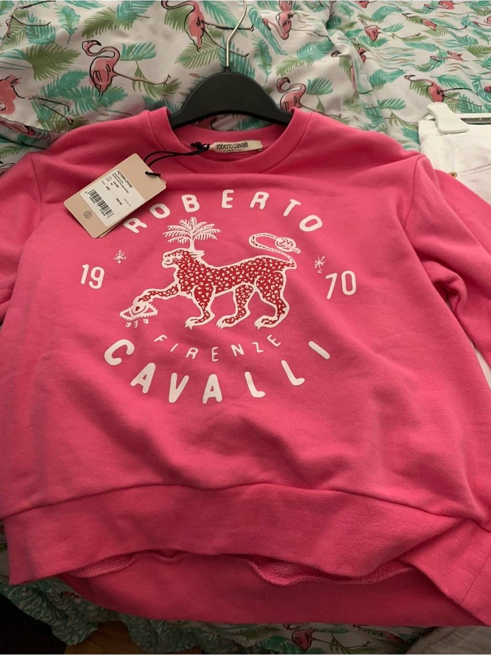 Roberto Cavalli Hot Pink Sweatshirt with White Logo Graphic